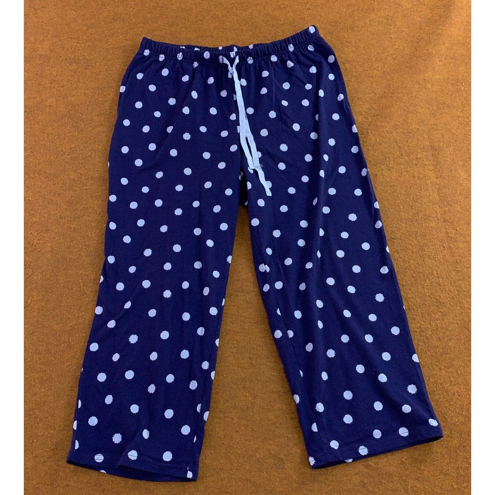 Croft & Barrow Womens Small Blue Polka Dot Drawstring Pajama Pants NWT